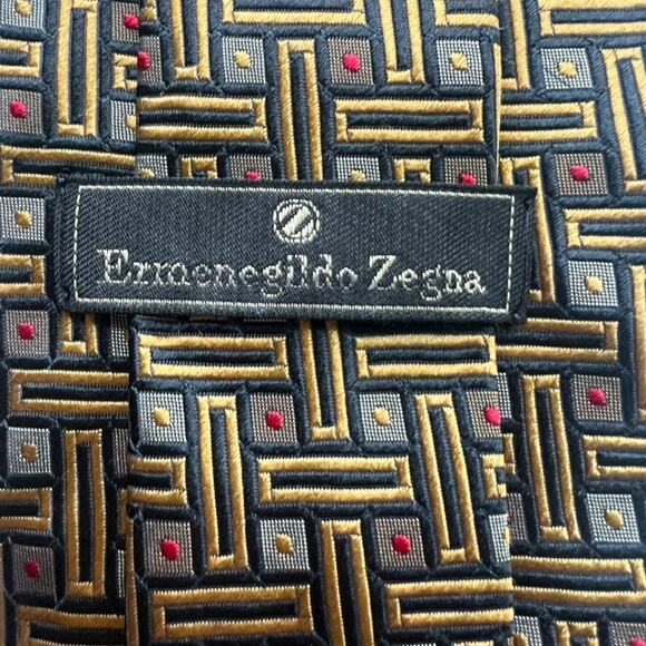 Ermenegildo Zegna Necktie Mens Multicolor Textured Embroider Geometric Silk - Picture 5 of 9